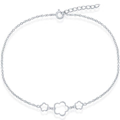 Classic Women's Anklet - Sterling 3 Center Flowers, 9 inch | R-9048-9