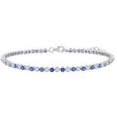 Classic Women's Anklet - Sterling Silver Alternating Evil Eye and CZ Tennis | R-9280