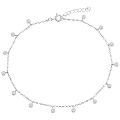 Classic Women's Anklet - Sterling Silver Bezel Set White CZ Stone Charms | R-9270