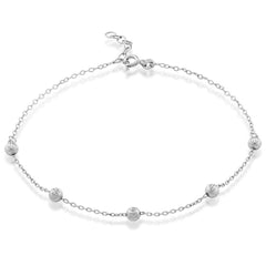 Classic Women's Anklet - Sterling Silver Diamond Cut Beads | R-9107