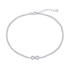 Classic Women's Anklet - Sterling Silver Infinity Design White CZ Tennis | R-9287