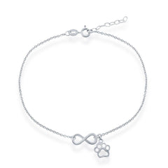 Classic Women's Anklet - Sterling Silver Infinity with Paw Print Charm | R-9248