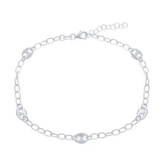 Classic Women's Anklet - Sterling Silver Material Puffed Marina Link Style | R-9081