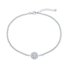 Classic Women's Anklet - Sterling Silver Round Disc Design White CZ Tennis | R-9288