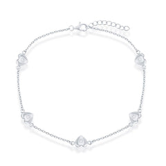 Classic Women's Anklet - Sterling Silver Station Hearts | R-9251