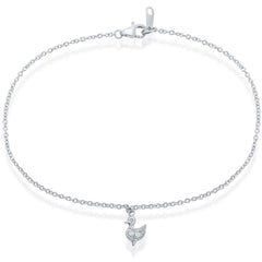 Classic Women's Anklet - Sterling Silver with Hanging CZ Duck, 9 inch | R-9053-9