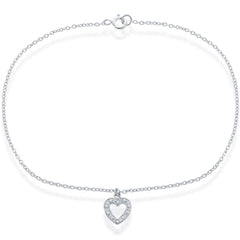 Classic Women's Anklet - Sterling Silver with Hanging CZ Heart, 10 | inch R-9055-10