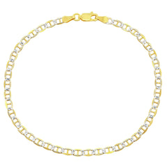 Classic Women's Anklet - Two Tone Sterling Silver 3.5mm Pave Marina Style | Q-5765-9