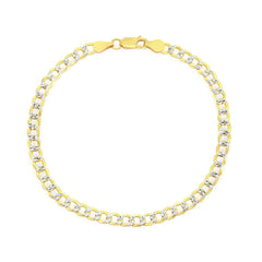 Classic Women's Anklet - Two Tone Sterling Silver 5mm Pave Cuban Style | Q-5762-9
