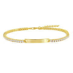 Classic Women's Bracelet - Gold CZ ID Bar Tennis with Lobster Closure | T-7999-GP