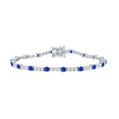 Classic Women's Bracelet - Silver 3mm Blue Sapphire CZ and White CZ Tennis | T-8030