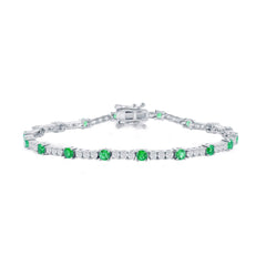 Classic Women's Bracelet - Silver 3mm Green Emerald CZ and White CZ Tennis | T-8031