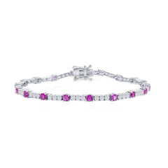 Classic Women's Bracelet - Silver 3mm Pink Topaz CZ and White CZ Tennis | T-8029