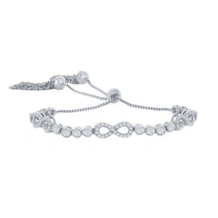 Classic Women's Bracelet - Silver Bezel-Set CZ and Infinity Adjustable Bolo | T-8044
