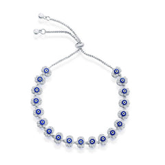 Classic Women's Bracelet - Sterling Silver Blue Enamel Evil Eye CZ Hamsa | T-8020