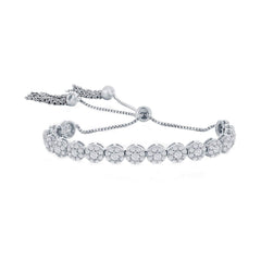 Classic Women's Bracelet - Sterling Silver CZ Cluster Round Adjustable Bolo | T-8041