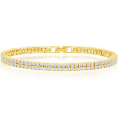 Classic Women's Bracelet - Sterling Silver Gold Double Row CZ Tennis | T-7885-GP