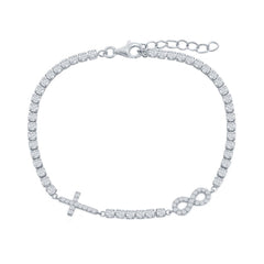 Classic Women's Bracelet - Sterling Silver Infinity and Cross Tennis CZ | T-8001