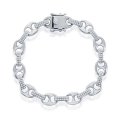 Classic Women's Bracelet - Sterling Silver Micro Pave CZ Marina Link Chain | T-8024