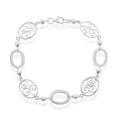 Classic Women's Bracelet - Sterling Silver Open and Designed Oval Linked | S-4375