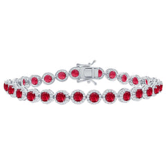 Classic Women's Bracelet - Sterling Silver Round White and Ruby CZ Tennis | T-7972