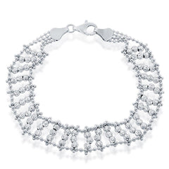 Classic Women's Bracelet - Sterling Silver Triple Row Diamond-Cut Moon Bead | S-4875