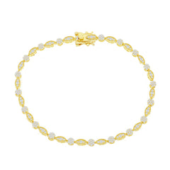 Classic Women's Bracelet - YG Plated Steel Round and Marquise CZ Tennis | T-7905-GP