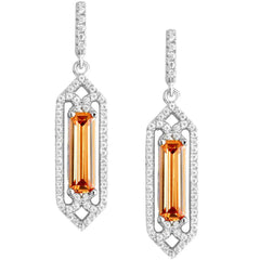 Classic Women's Earrings - Center Rectangle Orange and White CZ Border | D-5459
