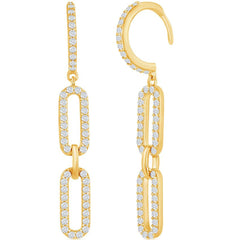 Classic Women's Earrings - Gold Plated Double Link White CZ Paperclip | D-7816-GP