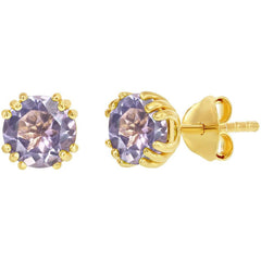 Classic Women's Earrings - Gold Plated June Birthstone Round Shape 6mm Stud | D-8279