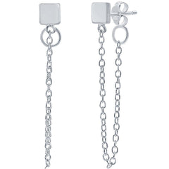 Classic Women's Earrings - Square Stud with Looping Chain Post Back Closure | A-2237
