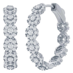 Classic Women's Earrings - Sterling Silver 25mm CZ Flower Design Hoop | D-8272