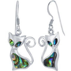 Classic Women's Earrings - Sterling Silver Abalone Cat French Wire Closure | D-8033