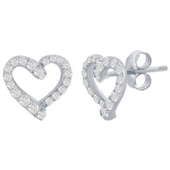 Classic Women's Earrings - Sterling Silver CZ Open Heart Stud | D-7979