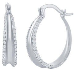 Classic Women's Earrings - Sterling Silver Double CZ Hoop Hinged Closure | D-7849