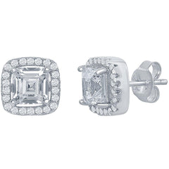 Classic Women's Earrings - Sterling Silver Double Square CZ Post Back Closure | D-7004