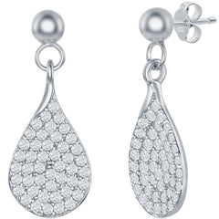 Classic Women's Earrings - Sterling Silver Micro Pave White CZ Pear Shaped | D-7831