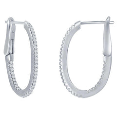 Classic Women's Earrings - Sterling Silver Oval Ultra-Thin 25mm Hoop CZ | D-7893