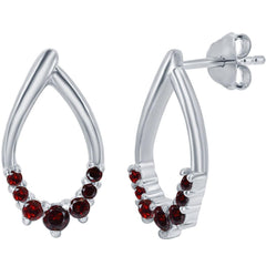 Classic Women's Earrings - Sterling Silver Pear Shaped Garnet Gem Post Back | D-8127