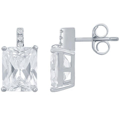Classic Women's Earrings - Sterling Silver Rectangle Cushion Cut CZ Stud | D-7969