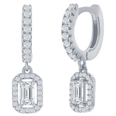 Classic Women's Earrings - Sterling Silver Rectangle CZ Huggie Hoop | D-8217