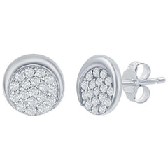 Classic Women's Earrings - Sterling Silver Round CZ Half Moon Stud | D-8396