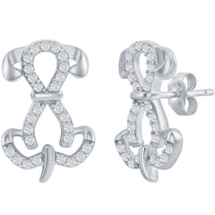 Classic Women's Earrings - Sterling Silver Sitting Dog CZ Stud Post Back | D-7926