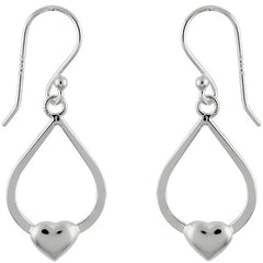 Classic Women's Earrings - Sterling Silver Teardrop with Heart on Bottom | A-2027