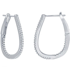 Classic Women's Earrings - Sterling Silver Ultra Thin 25mm CZ Pearshaped Hoop | D-7898