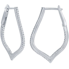 Classic Women's Earrings - Sterling Silver Ultra Thin 30mm CZ Marquise Hoop | D-7885