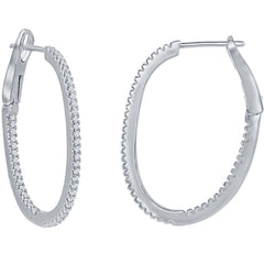 Classic Women's Earrings - Sterling Silver Ultra Thin 30mm CZ Oval Shape Hoop | D-7894