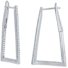 Classic Women's Earrings - Sterling Silver Ultra Thin 30mm CZ Triangle Hoop | D-7889