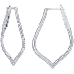 Classic Women's Earrings - Sterling Silver Ultra Thin 35mm CZ Marquise Hoop | D-7886
