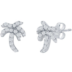 Classic Women's Earrings - Sterling Silver White CZ Palm Tree Stud Post Back | D-7987